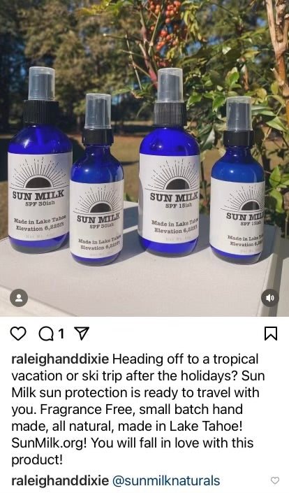 Sun Milk: All Natural Sun Screen SPF30 (4oz)